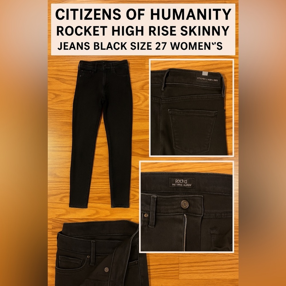 Citizens Of Humanity Rocket High Rise Black Skinny Jeans Black Size 27
